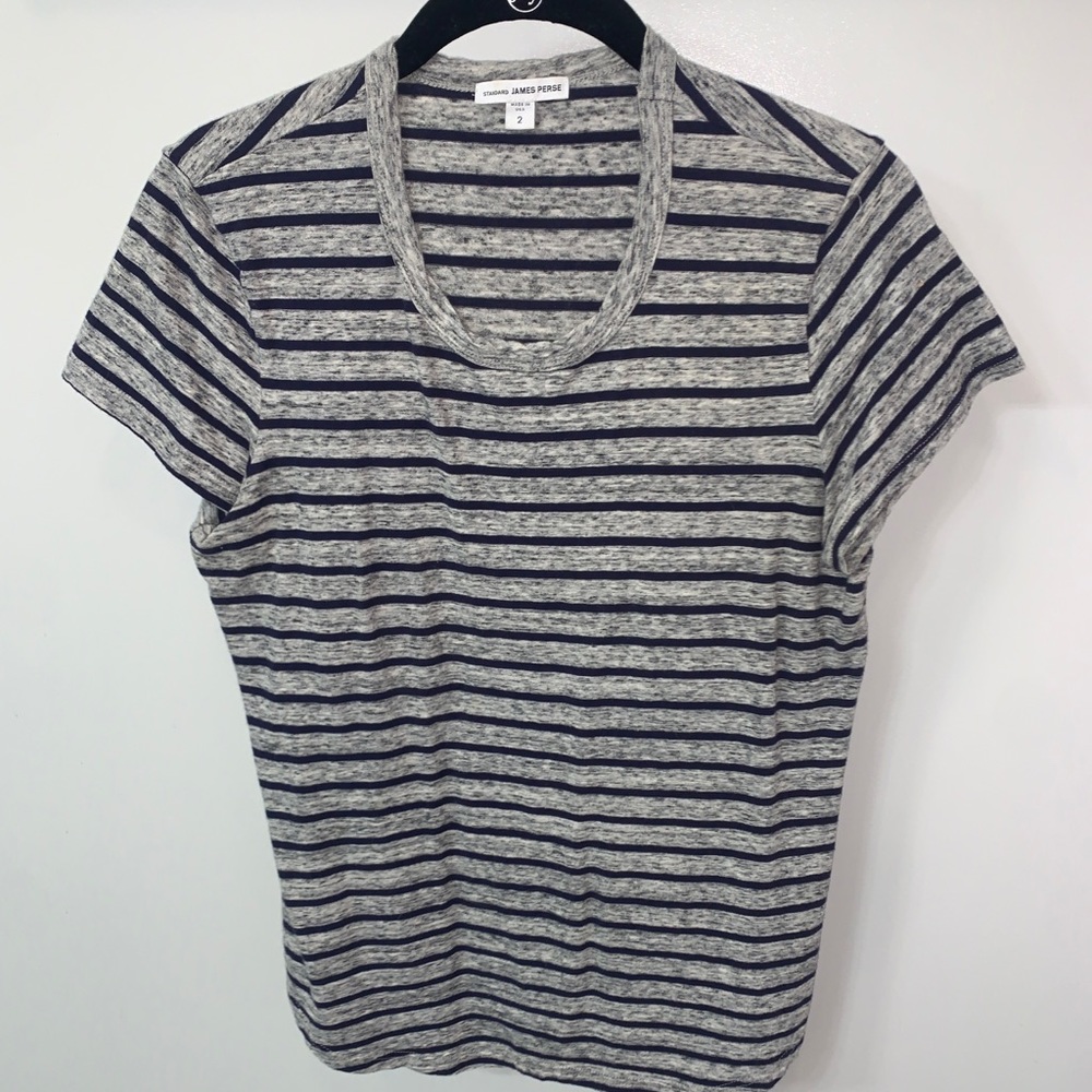 Standard James Perse Striped T Shirt - Navy/Grey